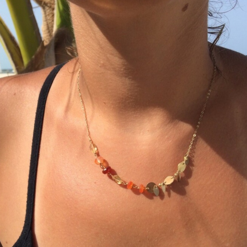 Gold Filigree Citrine Carnelian Asymetrical Necklace